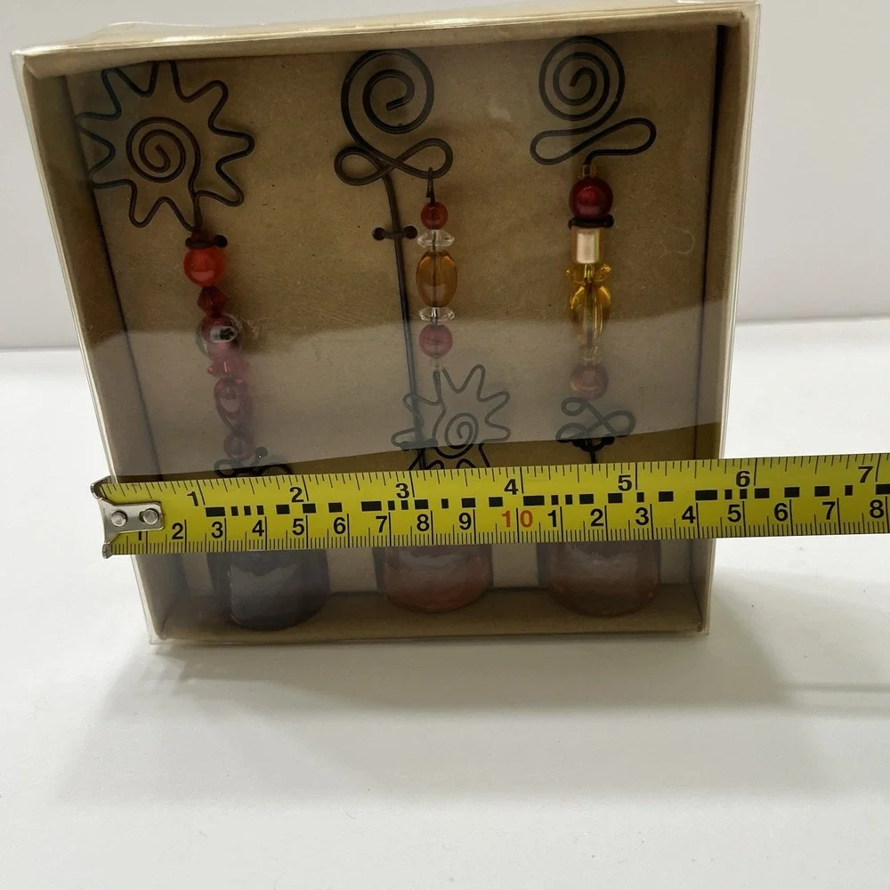 Vintage Pier 1 Imports Photo/Notes Holders Set Of 3 Red Orange Glass Beads Wire